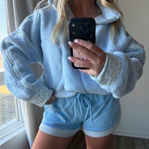 Blue shorts pearls pearl comfy cozy